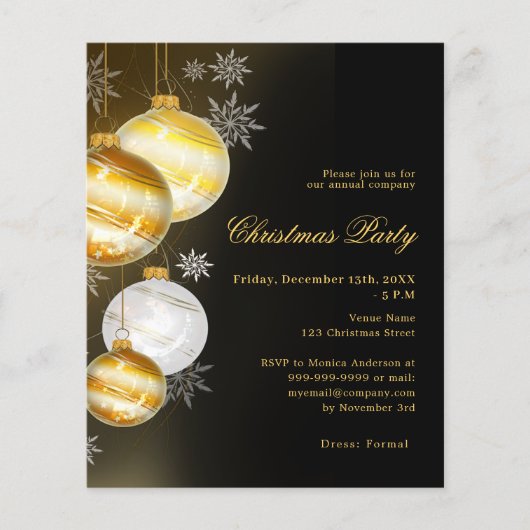 Zwarte gouden kerstballen Uitnodiging van het Kers (Voorkant)