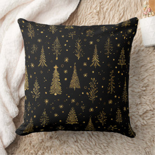 Zwarte Gouden Kerstbomen Elegant Woodland Kussen