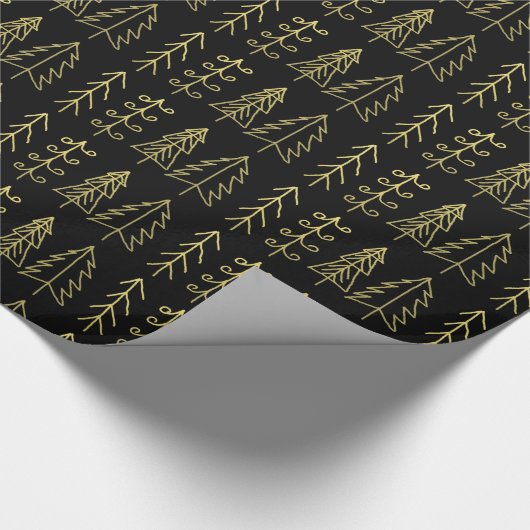 Zwarte gouden kerstbomen Pattern Modern Cadeaupapier (Hoek)