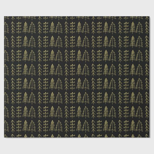 Zwarte gouden kerstbomen Pattern Modern Cadeaupapier (Vlak)