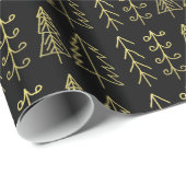 Zwarte gouden kerstbomen Pattern Modern Cadeaupapier (Rol Hoek)