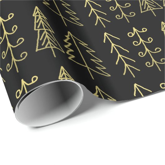 Zwarte gouden kerstbomen Pattern Modern Cadeaupapier (Rol Hoek)