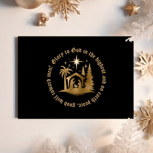Zwarte Gouden Kerstmis Vakantie Foto Kaart