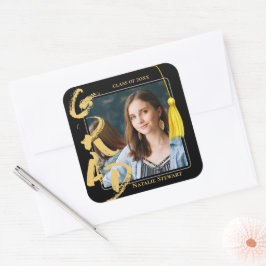 Zwarte Gouden Klas van 2026 Foto Afstudeer Kwastje Vierkante Sticker
