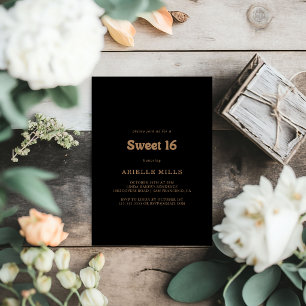 Zwarte Gouden Klassieke Minimal Sweet 16 Verjaarda Kaart