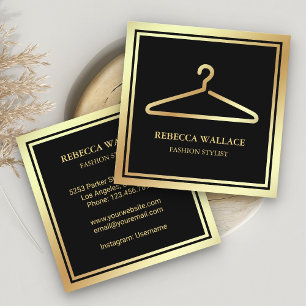 Zwarte Gouden Klerenhanger Mode Stylist Vierkante Visitekaartje