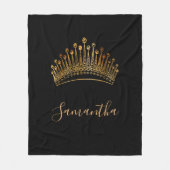 Zwarte gouden koningin prinses tiara crown name fleece deken (Voorkant)