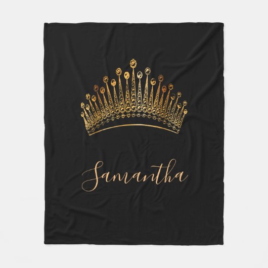 Zwarte gouden koningin prinses tiara crown name fleece deken (Voorkant)