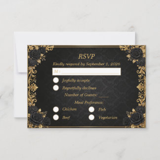 Zwarte Gouden Koninklijke Kroon Elegante Trouw RSVP Kaartje