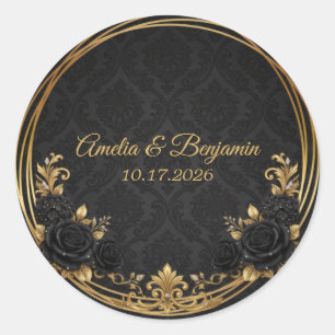 Zwarte Gouden Koninklijke Kroon Elegante Trouwdag Ronde Sticker