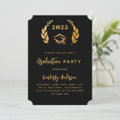 Zwarte gouden krans 2025 luxe Graduation Party Kaart (Staand voorkant)