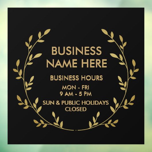 Zwarte Gouden Krans Bedrijfs Openingstijden Winkel Raamsticker (Vel 3)