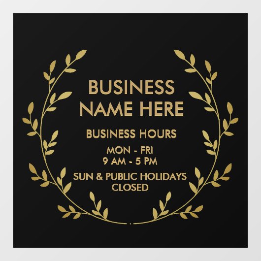 Zwarte Gouden Krans Bedrijfs Openingstijden Winkel Raamsticker (Vel)