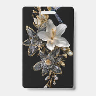 Zwarte Gouden Kristallen Bloem Naambadge | Badge
