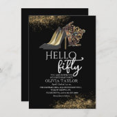 Zwarte gouden kroon 50e verjaardag kaart (Voorkant / Achterkant)