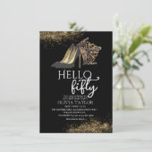 Zwarte gouden kroon 50e verjaardag kaart (Staand voorkant)