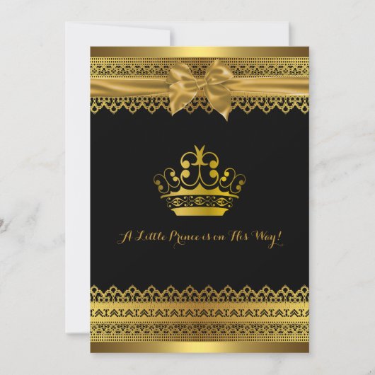 Zwarte & Gouden Kroon Baby Shower Uitnodiging (Voorkant)