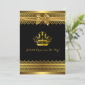 Zwarte & Gouden Kroon Baby Shower Uitnodiging (Staand voorkant)