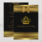 Zwarte & Gouden Kroon Baby Shower Uitnodiging (Voorkant / Achterkant)
