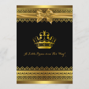 Zwarte & Gouden Kroon Baby Shower Uitnodiging