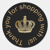 Zwarte gouden kroon bedrijf dank u ronde sticker (Voorkant)