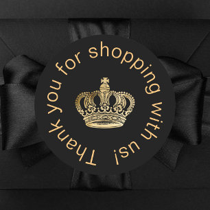 Zwarte gouden kroon bedrijf dank u ronde sticker