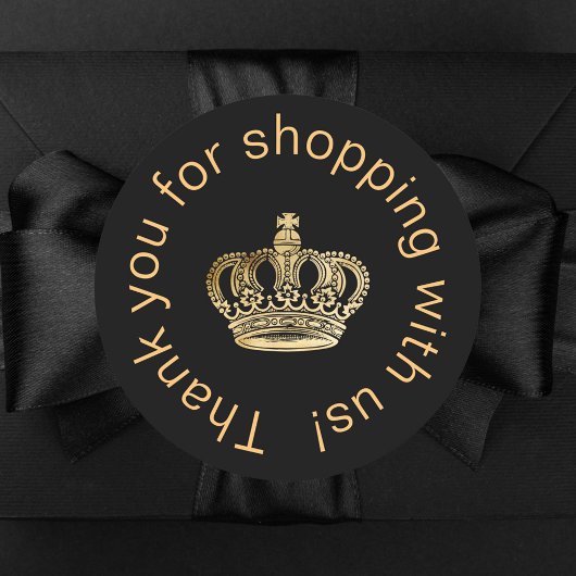 Zwarte gouden kroon bedrijf dank u ronde sticker