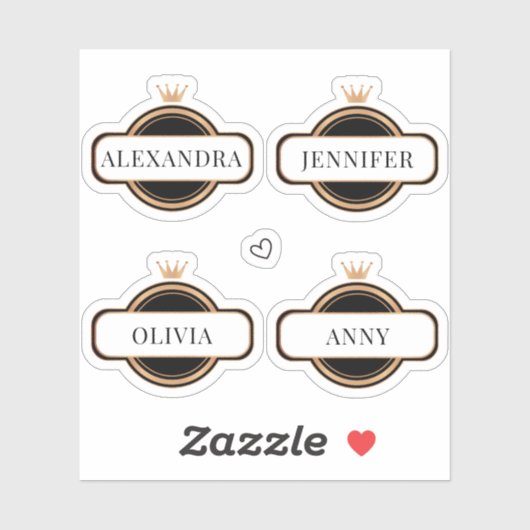 Zwarte Gouden Kroon Gepersonaliseerde Naam Sticker (Vel)