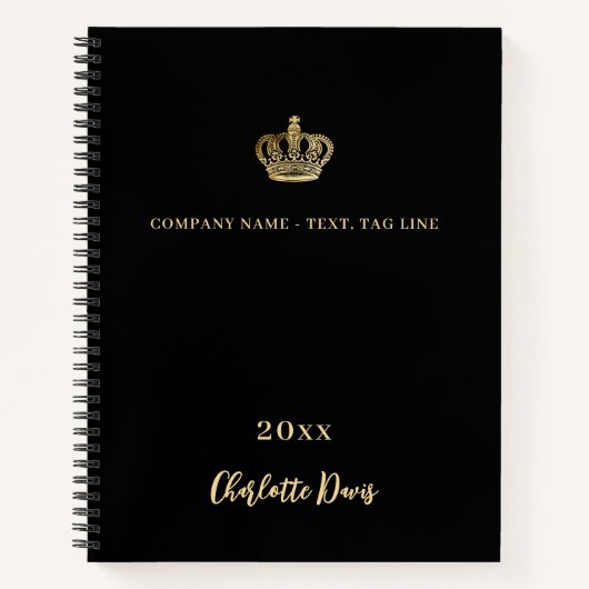 Zwarte gouden kroon naam jaar bedrijf notitieboek (Voorkant)