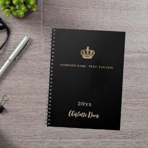 Zwarte gouden kroon naam jaar bedrijf notitieboek