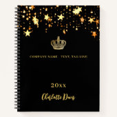 Zwarte gouden kroon sterren naam jaar bedrijf notitieboek (Voorkant)