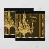 Zwarte gouden kroonluchter luipaard verjaardagsfee kaart (Voorkant / Achterkant)