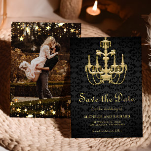 Zwarte Gouden Kroonluchter Trouwfoto  Save The Date