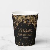 Zwarte gouden lampjes Glitter Adult Birthday Papieren Bekers (Achterkant)