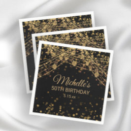 Zwarte gouden lampjes Glitter Adult Birthday Servet