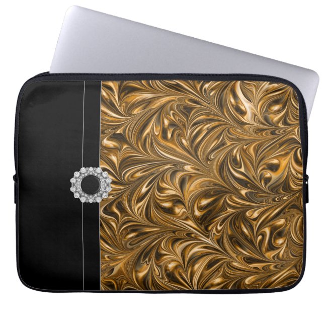 Zwarte gouden laptophoes laptop sleeve (Voorkant)