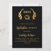 Zwarte gouden lauwerkrans 2025 Graduation Party Kaart (Voorkant)