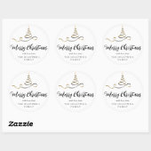 Zwarte Gouden Lint Boom Kerstmis Script Ronde Sticker (Vel)