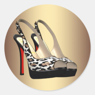 Zwarte Gouden Luipaard Hoge Hak Schoen Stickers