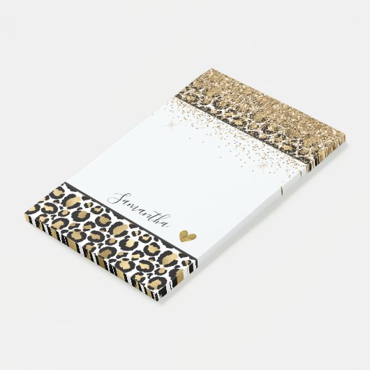 Zwarte gouden luipaard post-it® notes (Schuin)
