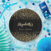 Zwarte Gouden Luipaardprint Glitter Bruiloftsfeest Papieren Bordje (Feest)