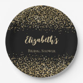 Zwarte Gouden Luipaardprint Glitter Bruiloftsfeest Papieren Bordje (Voorkant)