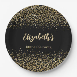 Zwarte Gouden Luipaardprint Glitter Bruiloftsfeest Papieren Bordje