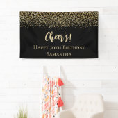 Zwarte Gouden Luipaardprint Glitter Verjaardag Spandoek (Insitu)