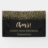 Zwarte Gouden Luipaardprint Glitter Verjaardag Spandoek (Horizontaal)