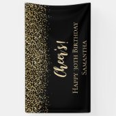 Zwarte Gouden Luipaardprint Glitter Verjaardag Spandoek (Verticaal)