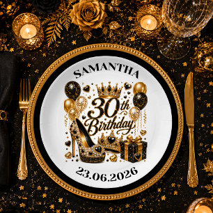 Zwarte Gouden Luxe 30e Verjaardag Viering Bord