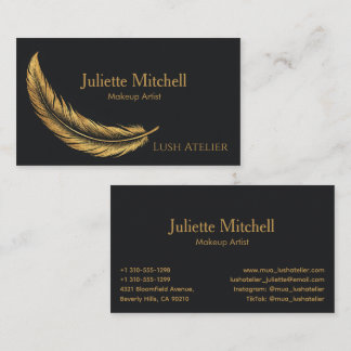 Zwarte & Gouden Luxe Veer Make-up Artiest Visitekaartje