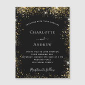 Zwarte gouden luxueuze bruiloft magnetische uitnodiging (Voorkant)