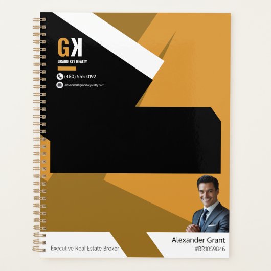 Zwarte & Gouden Makelaar Design, Vastgoedmakelaar Planner (Voorkant)